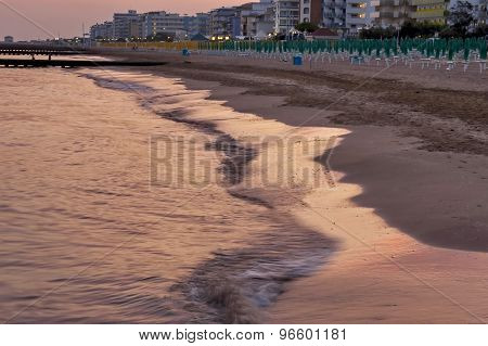 Lido di Jesolo coast beach at dusk