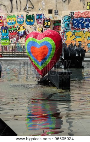 PARIS, FRANCE - SEPTEMBER 11, 2014: Stravinsky Fountain in Paris near the Arts Centre Pompidou