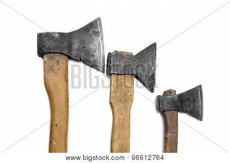 Axes Big Large Medium Small Wooden Handle Working Vintage Isolated Construction Steel Rusted