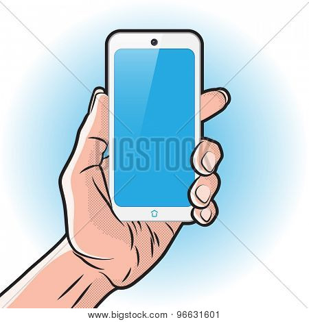 PopArt Style Mokup with White Smartphone in Hand