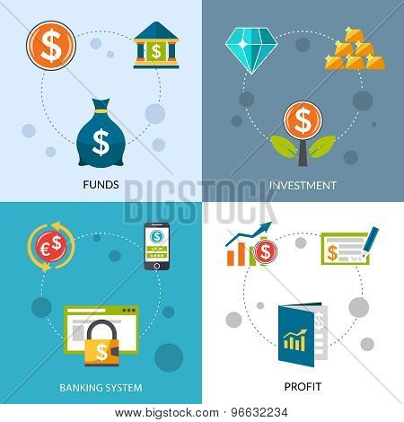 Investment Funds Profit Icons Set