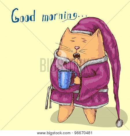Cat In Lilac Pyjamas