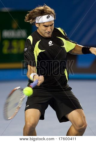 MELBOURNE - 28 januari: David Ferrer van Spanje in zijn definitieve verlies van semi aan Andy Murray in de 2011 Au