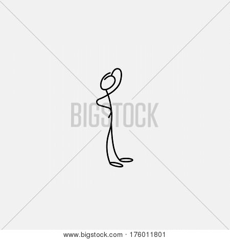Cartoon icon of sketch stick figure man in cute miniature scenes.