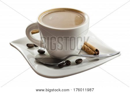 White cup of coffee isolated on white bacjground