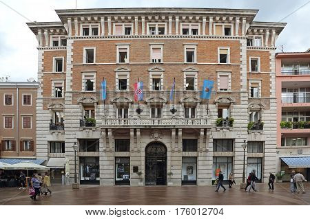 RIJEKA CROATIA - OCTOBER 17: City Government Building in Rijeka on OCTOBER 17 2014. City Mayor Office at Korzo Street in Rijeka Croatia.
