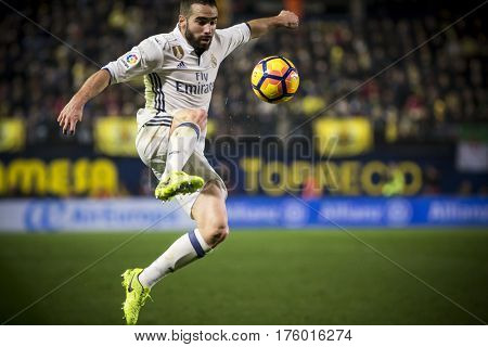VILLARREAL, SPAIN - FEBRUARY 26: Daniel Carvajal during La Liga match between Villarreal CF and Real Madrid at Estadio de la Ceramica on February 26, 2017 in Villarreal, Spain