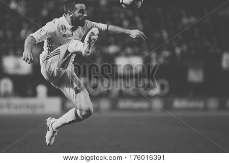 VILLARREAL, SPAIN - FEBRUARY 26: Daniel Carvajal during La Liga match between Villarreal CF and Real Madrid at Estadio de la Ceramica on February 26, 2017 in Villarreal, Spain
