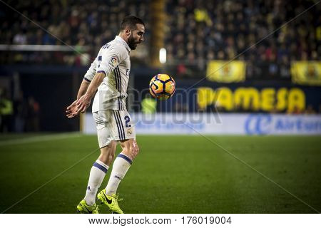VILLARREAL, SPAIN - FEBRUARY 26: DAniel Carvajal during La Liga match between Villarreal CF and Real Madrid at Estadio de la Ceramica on February 26, 2017 in Villarreal, Spain