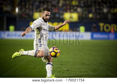 VILLARREAL, SPAIN - FEBRUARY 26: DAniel Carvajal during La Liga match between Villarreal CF and Real Madrid at Estadio de la Ceramica on February 26, 2017 in Villarreal, Spain