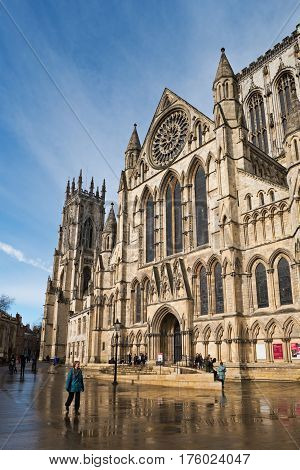YORK/ UNITED KINGDOM - MARCH 6, 2017: York Minster viewed from the South East