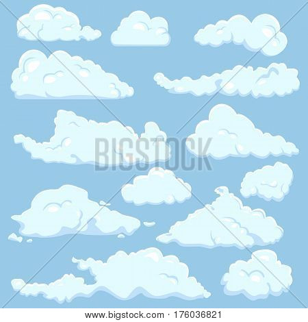 Vector Set Of Cartoon Cloud On Blue Background