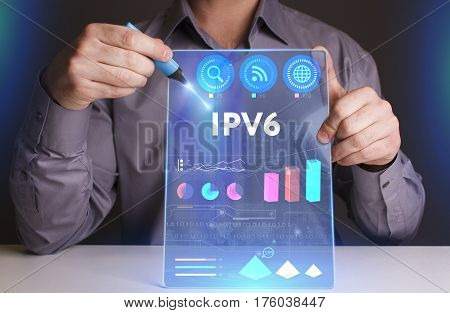 Business, Technology, Internet And Network Concept. Young Businessman Working On A Virtual Screen Of