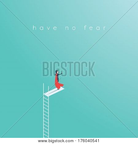 Business woman superhero standing on top of ladder or high swimming pool jump. Woman power symbol in business career. Eps10 vector illustration.