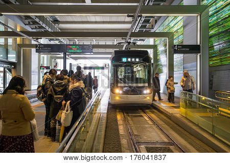 TOYAMA JAPAN - FEB 13, 2017: Many people using 