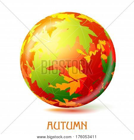 Colorful abstract vector ball with autumn maple leaves. Element of decor the design of the site. Symbol of autumn seasonal changes. Stock vector illustration