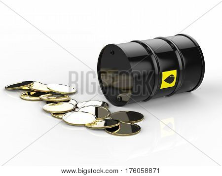 Crude Oil Barrels With Gold Coins