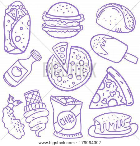 Doodle of food element various cllection stock