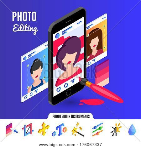 Photo editing tools for social media networks. Vector illustration.