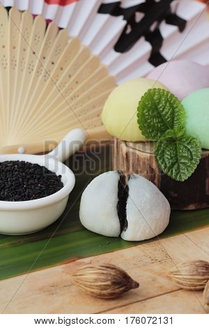 Daifuku Mochi Japanese dessert with black sesame