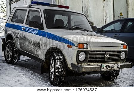 Kazakhstan, Ust-Kamenogorsk, march 5, 2017: Lada 4X4, Lada Niva, police car