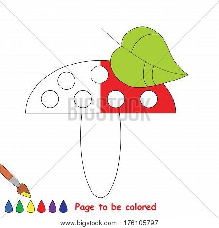 Red mashroom to be colored, the coloring book to educate preschool kids with easy kid educational gaming and primary education of simple game level, color the colorless halp by sample half.