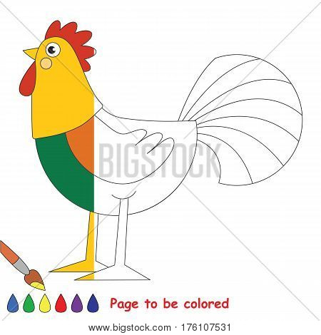 Rainbow cock to be colored, the coloring book to educate preschool kids with easy kid educational gaming and primary education of simple game level.