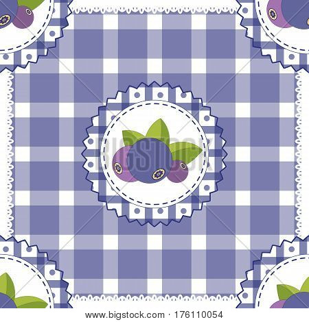 Seamless pattern with blueberry. Bright colors fashion style for prints batik silk textile cushion pillow bandanna kerchief. Rustic style. Texture for clothes bedclothes. Embroidery stylization