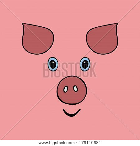Pig cute funny cartoon head. Vector illustration
