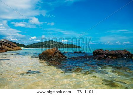 Beautiful tropical wild beach in island Phu Quoc white sand
