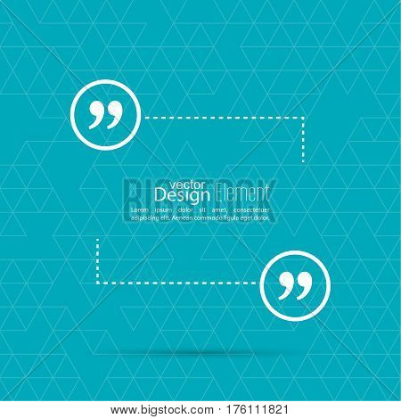 Quotation Mark Speech Bubble. Quote sign icon. Empty template form for information, text box. Textbox on blue background.
