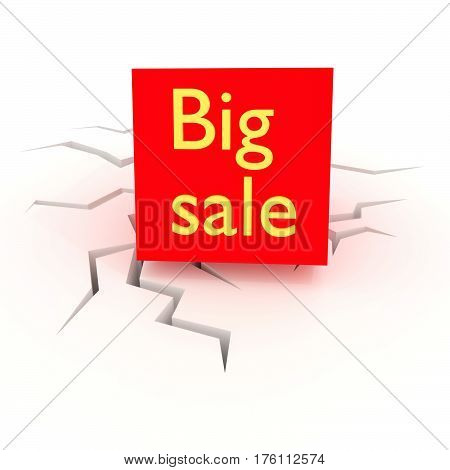 Big sale text on cracked ground. 3D illustration.