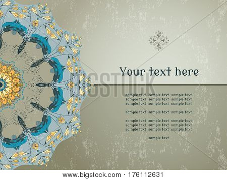Vector card. Round floral pattern on vintage plaster background. Hosta plant. Place for your text.