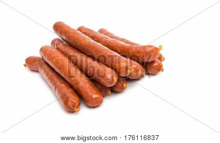 dried sausages pork salami on white background