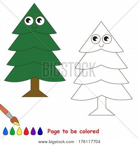 Fur tree to be colored, the coloring book to educate preschool kids with easy kid educational gaming and primary education of simple game level.