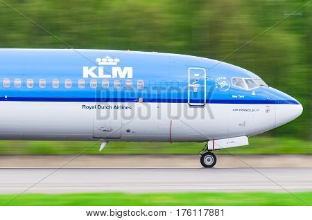 Boeing 737 KLM airlines airport Pulkovo Russia Saint-Petersburg August 2016.