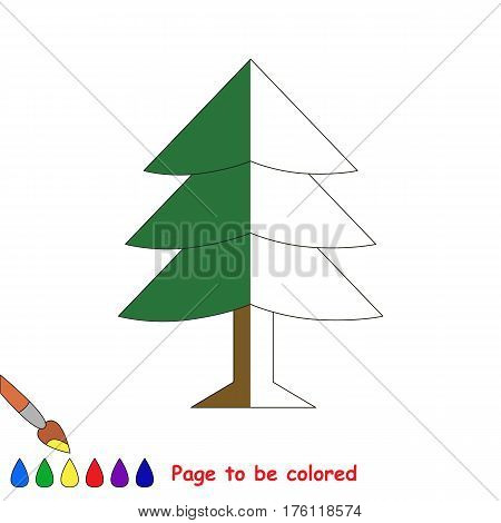 Fur Tree to be colored, the coloring book to educate preschool kids with easy kid educational level to color the colorless half by sample..