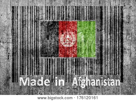 Bar code on concrete Made in Afghanistan