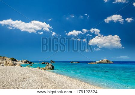 Kathisma Beach, Lefkada Island, Greece. Kathisma Beach is one of the best beaches in Lefkada Island in Ionian Sea