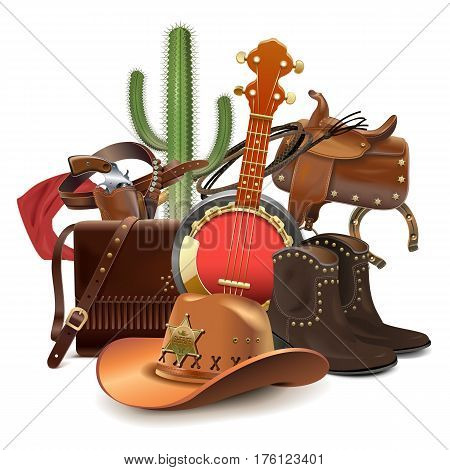 Vector Cowboy Concept with Banjo isolated on white background