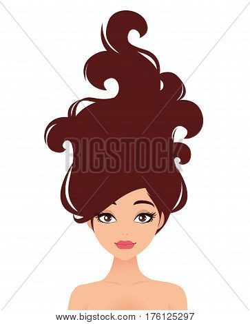 Hair beauty. Vector illustration. Woman with long brown hair