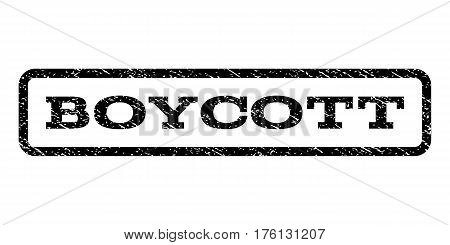 Boycott watermark stamp. Text caption inside rounded rectangle frame with grunge design style. Rubber seal stamp with dust texture. Vector black ink imprint on a white background.