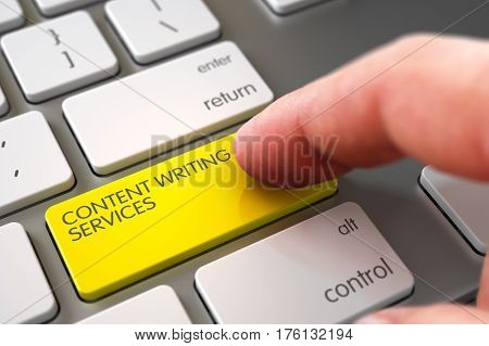 Content Writing Services Concept - Computer Keyboard with Yellow Button. 3D Illustration.