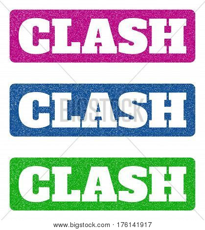 Colored Rubber Seal Stamps With Clash Text Hole. Vector Tag Inside Rounded Rectangular Shape. Grunge