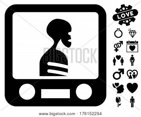 Xray Screening icon with bonus love pictograph collection. Vector illustration style is flat iconic black symbols on white background.