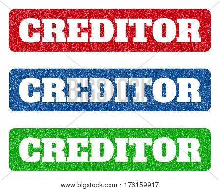 Colored Rubber Seal Stamps With Creditor Text Hole. Vector Tag Inside Rounded Rectangular Banner. Gr