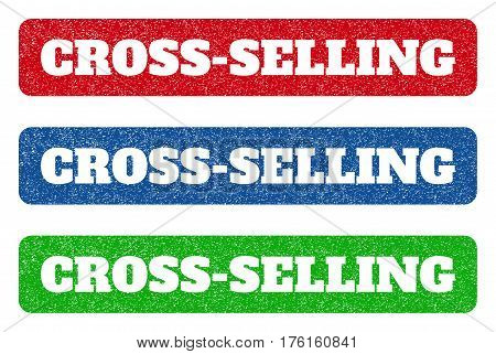 Colored Rubber Seal Stamps With Cross-selling Text Hole. Vector Caption Inside Rounded Rectangular S