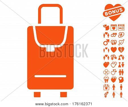 Carryon icon with bonus dating symbols. Vector illustration style is flat iconic orange symbols on white background.