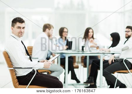 financial Manager background business meeting business partners. the photo has a empty space for your text.
