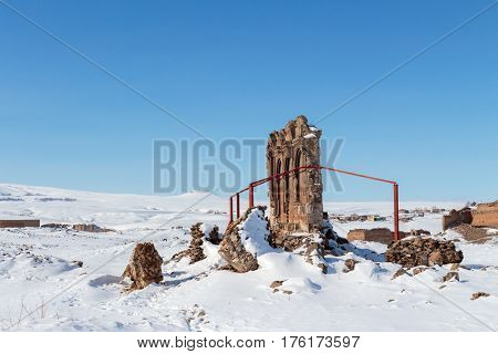 Archaeological Site of Ani Ruins on UNESCO World Heritage List. Kars Turkey ,February 2017.